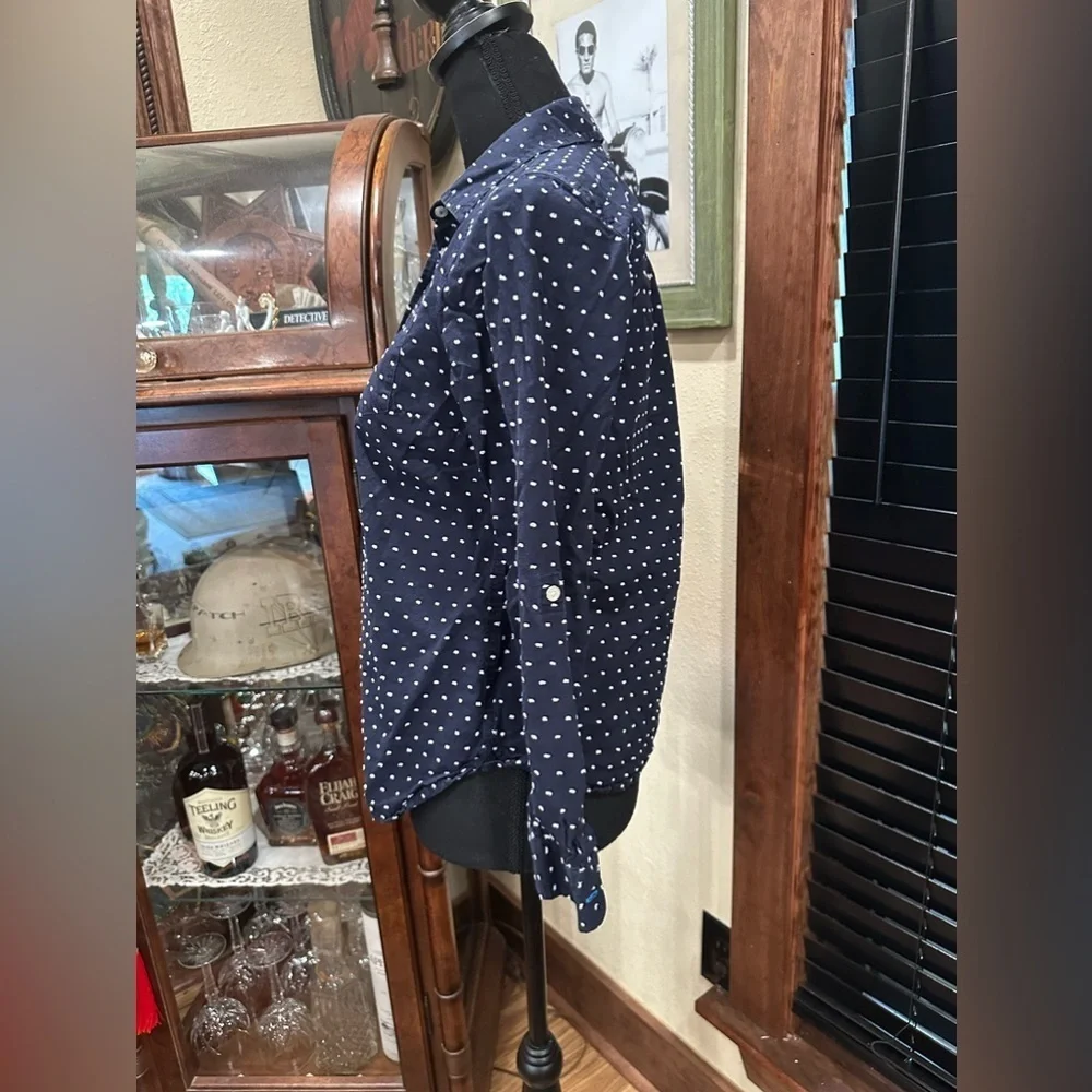 Talbots Top Navy White Polka Dot Button Long Sleeve - Picture 4 of 7